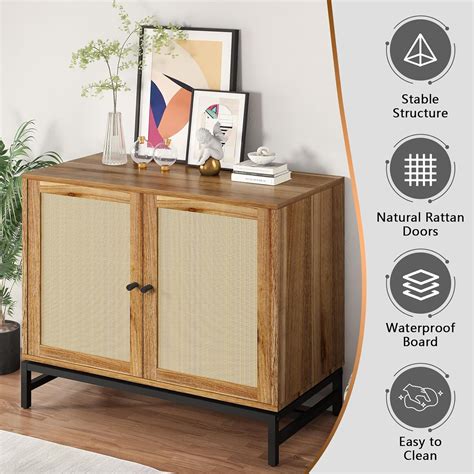 Awqm Pcs Sideboard Buffet Cabinet With Storage Rattan Storage Cabinet