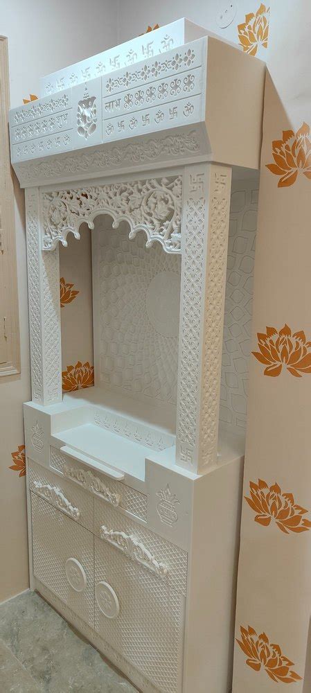 White Glossy Corian Solid Surface Mandir For Home Size Dimension 3x7