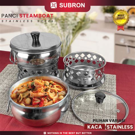 Jual Subron Panci Steamboat Hot Pot Sup Shabu Sukiyaki Single Cm Tutup Kaca Stainless Praktis