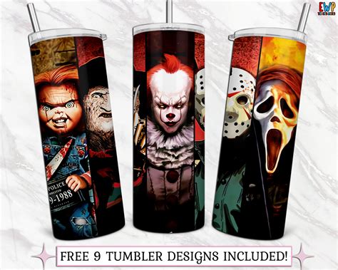 Horror 20oz Tumbler PNG Wrap Sublimation Design Movie Characters