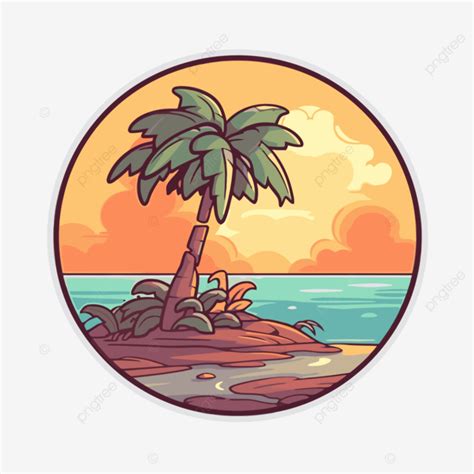 Tropical Island Circular Sticker Vector Clipart Clipart Island Clipart