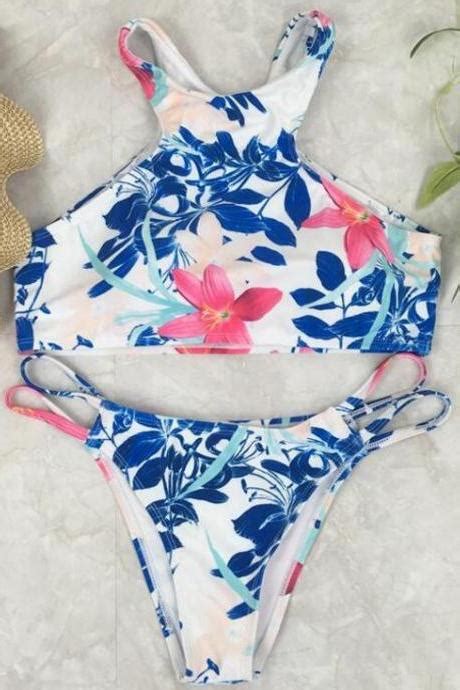 Floral Print Bikini Two Piece Swimsuit Vg Mn On Luulla