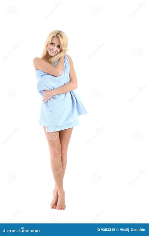 Beautiful Blonde Lady Wrapped In A Blue Towel Stock Image Image Of Babe Beautiful