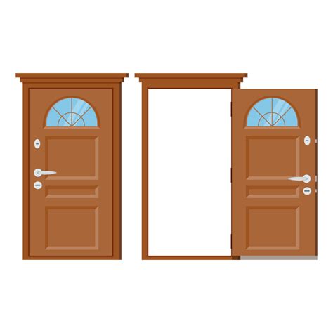 Wooden closed and open entrance door with frame. 13587975 Vector Art at