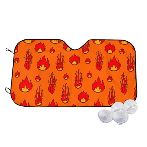 TEQUAN Sunshade For Car Windshield Cartoon Fire Flames Red Pattern Car