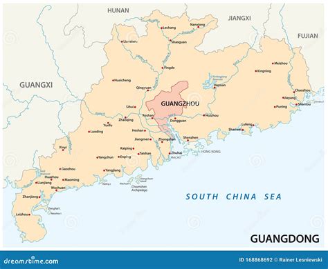 Map of the Southern Chinese Province of Guangdong with the Most ...