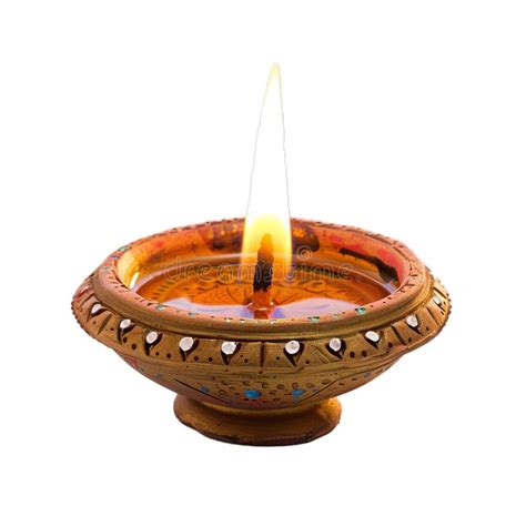 Traditional Clay Diya Oil Lamp Burning Brightly For Diwali Festival