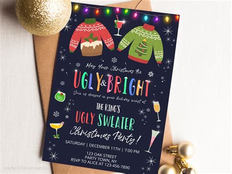 Editable Ugly Sweater Party Invitation Christmas Ugly & Bright Sweater ...