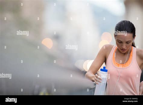 Woman Resting After Exercise Stock Photo Alamy