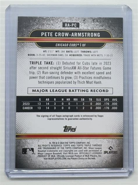 2024 Topps Triple Threads Pete Crow Armstrong Rookie Auto RC 197 199