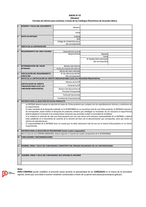 Proced Seleccion Anexo N 03 Anexo N° 03 Modelo Formato De Informe