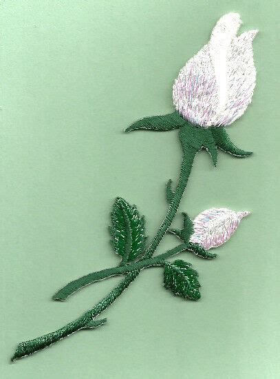 Rose White Rosebud Gardening Shimmering Embroidered Iron On Applique Patch Ebay