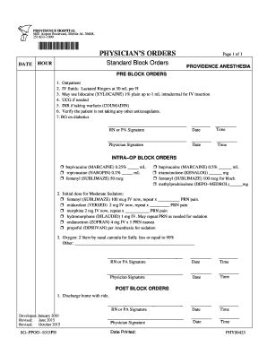 Fillable Online Support Providencehospital Standard Block Orders