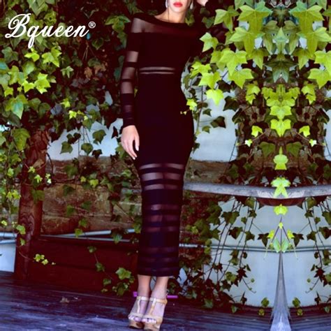 Buy Bqueen 2017 New Hot Long Sleeve Mesh Maxi Dress