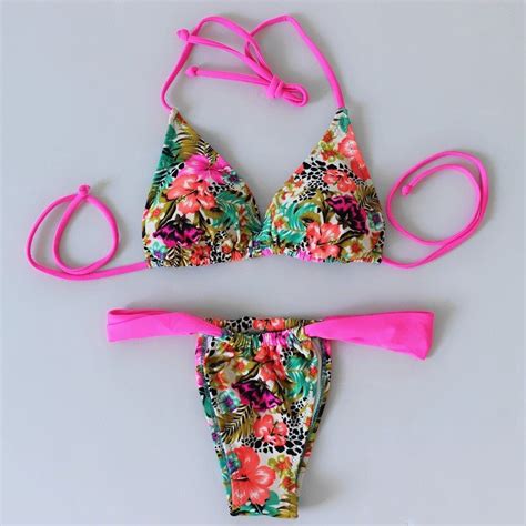 Brazilian Bikini Mixed Floral Pink Straps At The Bumbum Store