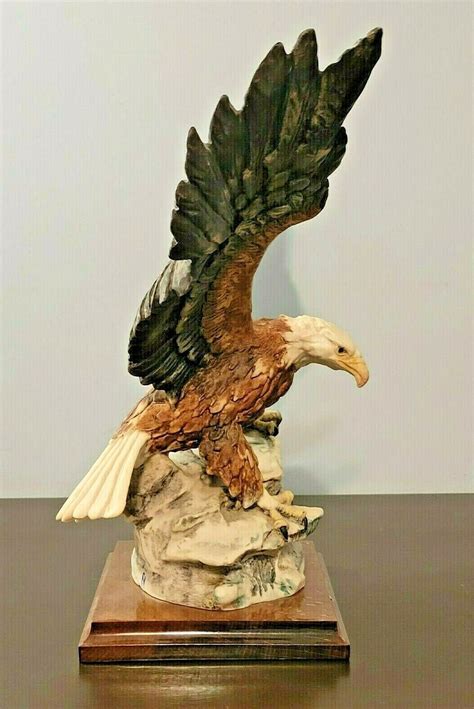 G Armani Capodimonte Signed Eagle Landing On A Rock Statue W Wood