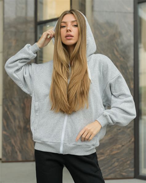 Толстовка жіноча Staff gray melange zip oversize fleece сірий меланж на ...