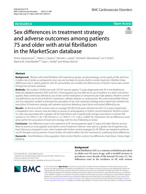 Pdf Sex Differences In Treatment Strategy And Adverse Outcomes Among