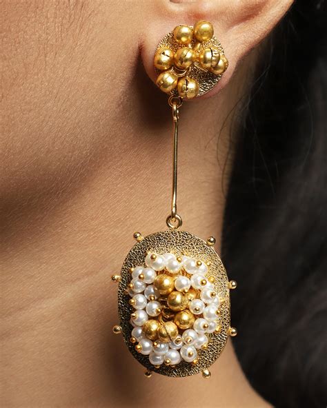 Pearl And Ghungroo Embellished Hanging Earrings By Namasya The Secret