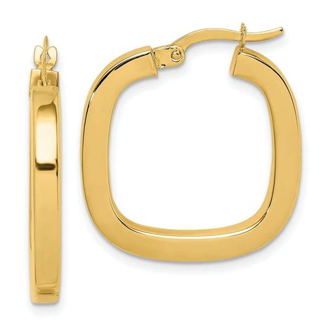 Saris And Things 14k Yellow Gold Square Tube Hollow Hoop Earrings