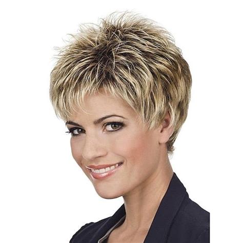 kurze dunkelbraun gemischte blonde Highlight Pixie Cut Perücken mit