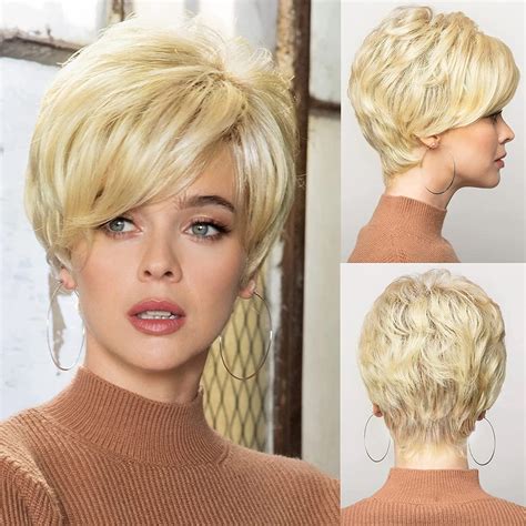 Amazon HAIRCUBE Human Hair Like Texture Short Blonde Pixie Human Hair Wig For Women Pixie