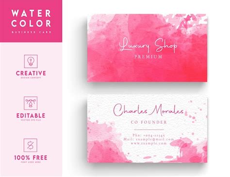 Free Vector Pink Watercolor Business Card