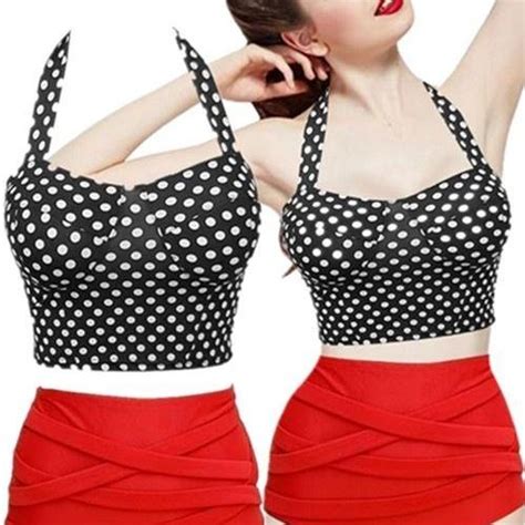 Fashion Women S Summer Vintage Polka Dots Print Bikini Top Bandage Bottom Swimsuit On Luulla