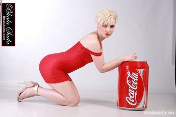 Hot Blonde Babe In Red Dress Poses With Giant Coke Can 15 Photos