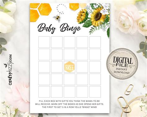 Honey Bee Baby Shower Bingo Cards Gender Neutral Bingo Baby Shower