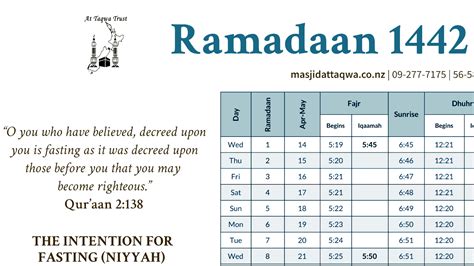 Ramadan Timetable And Advice Masjid At Taqwa Auckland New