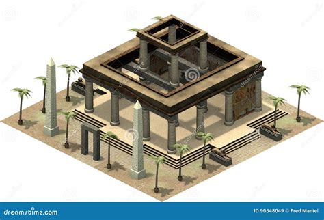 Isometric Buildings Of Ancient Egypt Temple With Pillars 3D Rendering