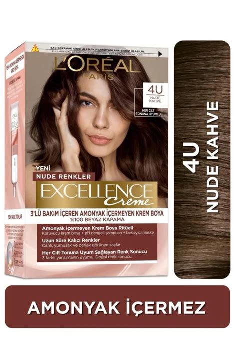 Kahverengi LOréal Paris Excellence Creme Nude Renkler Saç Boyası 4U Nude Kahve 232532 TL