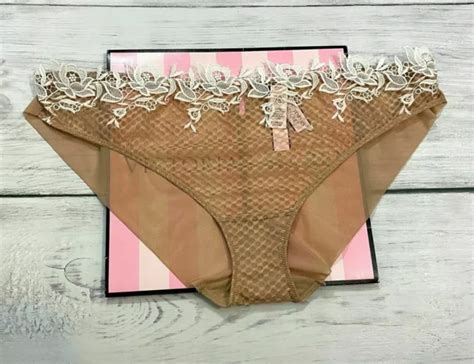 Neuf Victorias Secret Dream Anges Dentelle Bikini Culotte Beige Coco Blanc Xs S Eur