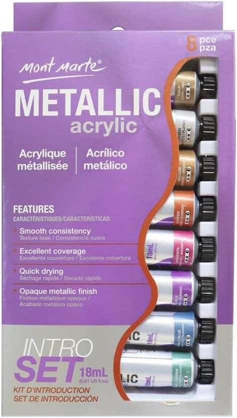 MONT MARTE Metallic Acrylic Paint Set 8 Piece X 18 Ml Tubes Lightfast