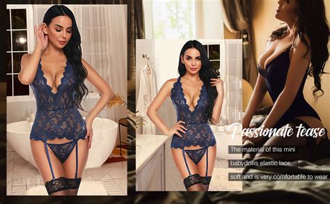 Genhoo Sexy Lingerie For Women Lace Bustier Set Teddy Babydoll Lingerie With Garter Belts No