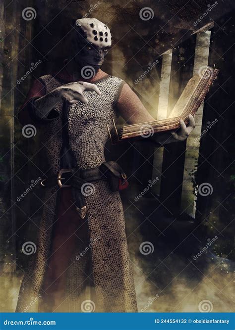 Fantasy Reptilian Sorcerer With A Book Stock Illustration