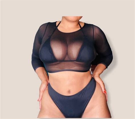 Piece Super Black Bikini With Mesh Long Sleeve Etsy