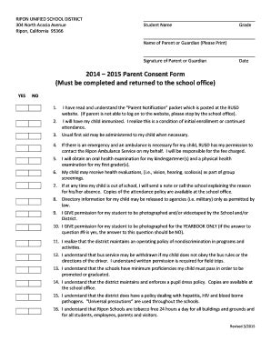 Fillable Online Images Pcmac 2014 2015 Parent Consent Form Must Be