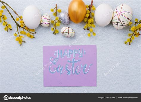 Composition With Easter Eggs And Pussy Willow Stock Photo Denisfilm