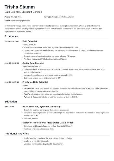 Data Scientist Resume Examples And Guide For 2025