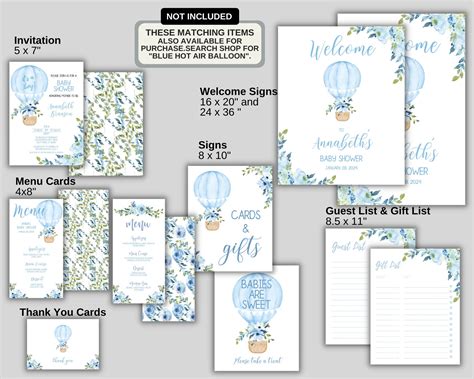 EDITABLE Blue Floral Hot Air Balloon Baby Shower Thank You Etsy