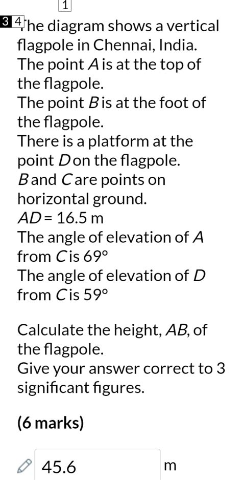 Solved 1 4 He Diagram Shows A Vertical Flagpole In Chennai India