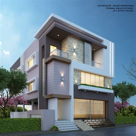 Modern House Bungalow Exterior By Sagar Morkhade Vdraw Architecture
