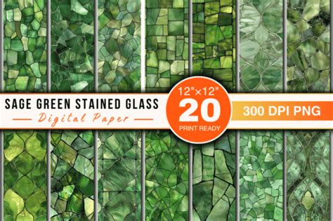 Sage Green Stained Glass Digital Paper Graphic By AllisonSuns