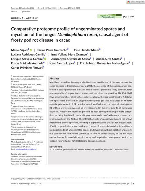 Pdf Comparative Proteome Profile Of Ungerminated Spores And Mycelium