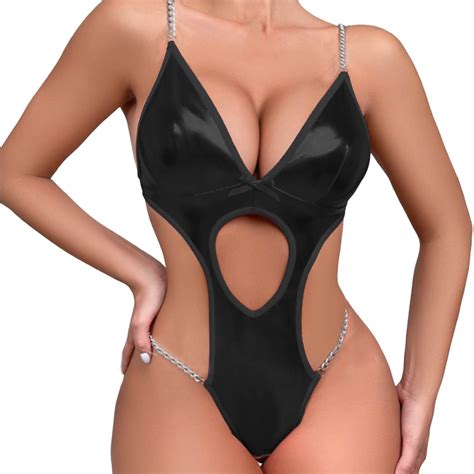Gwaabd Lingerie For Women Women Lingerie Black Halter Lace Up Leather Backless Teddy Lady