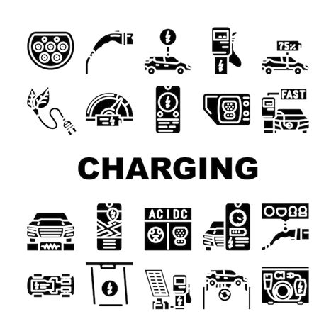 Premium Vector Electric Car Charging Icons Set Vector