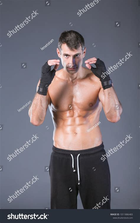 Portrait Hand Wrapping Half Nude Boxer Stock Photo 1011886483 Shutterstock