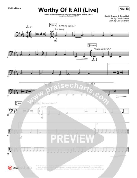 Worthy Of It All Live Cello Sheet Music PDF CeCe Winans PraiseCharts